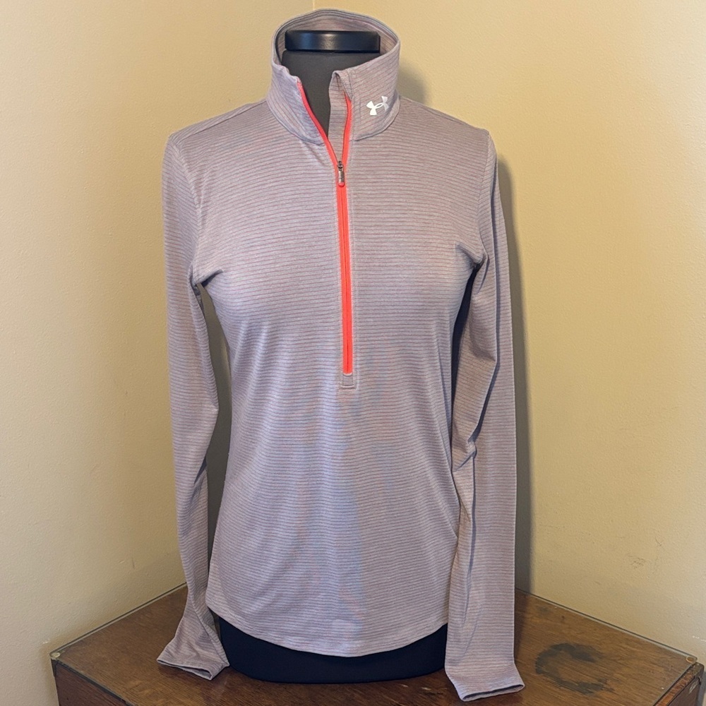Under Armour Run Threadborne half zip Streaker pullover top, small, gray/orange